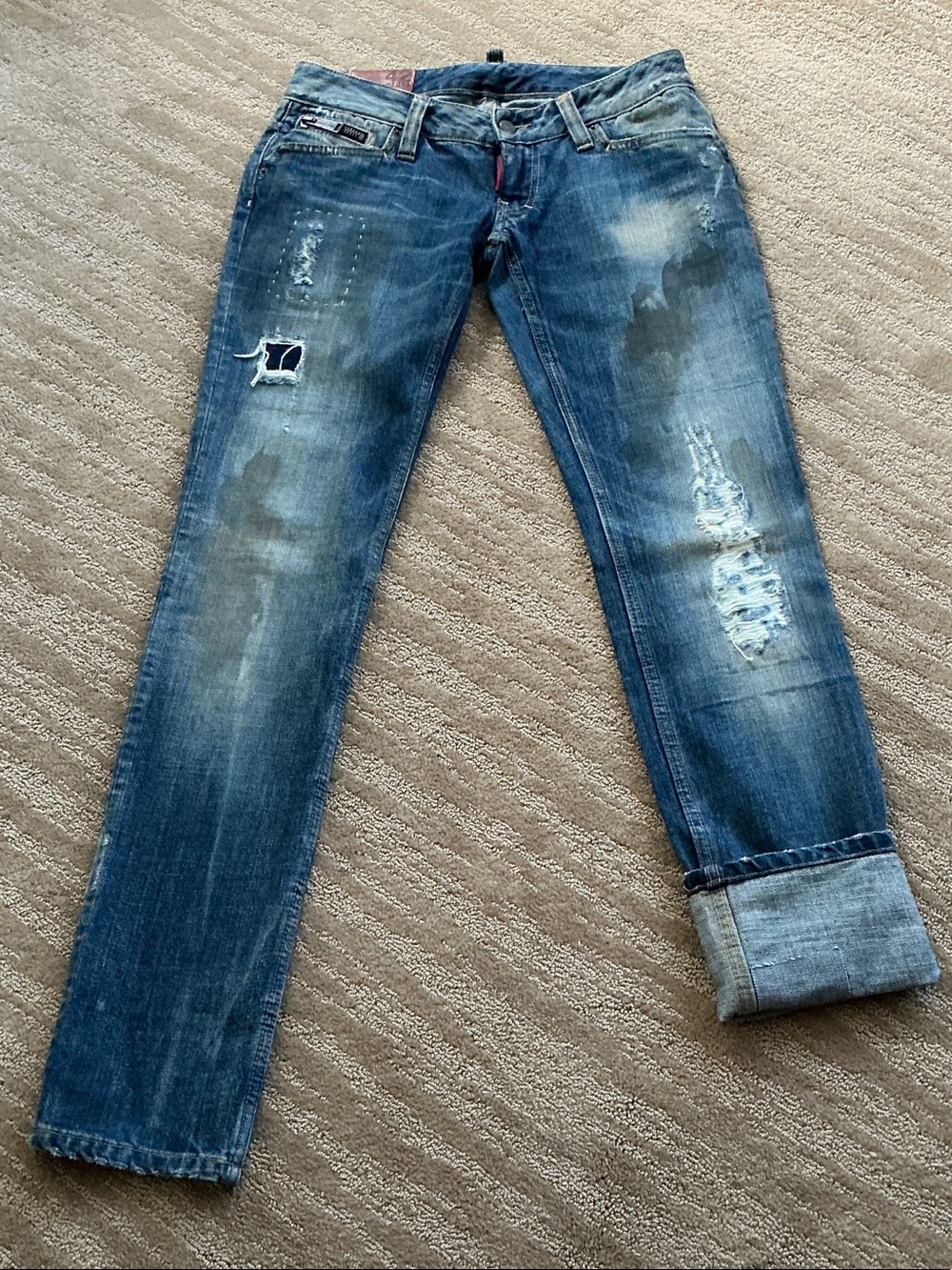 DSQUARED2 Women’s RARE 2006 Western Oil Stain Distressed Jeans size 42 IT/30US